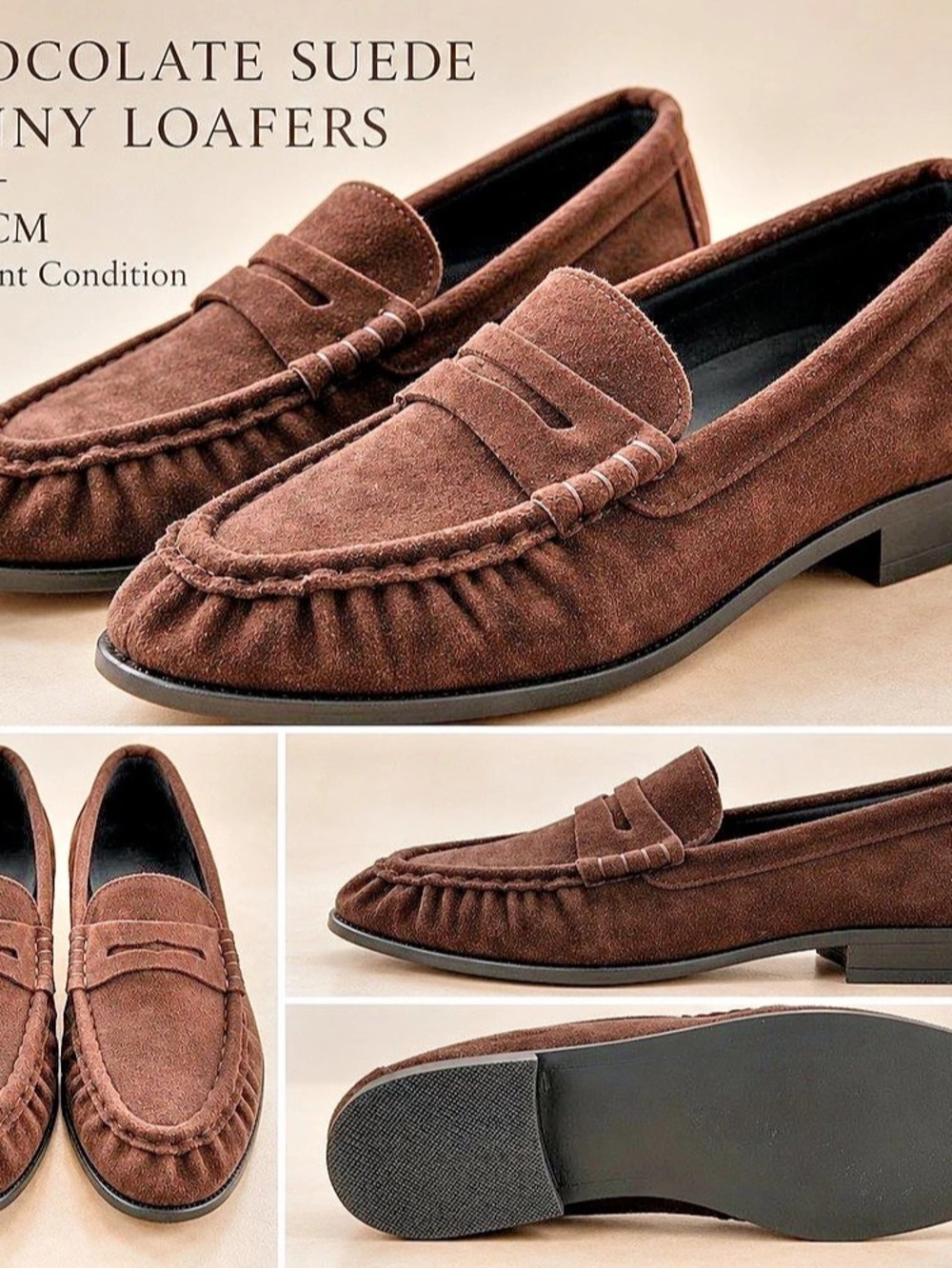 Chocolate Brown Suede Penny Loafers 26.5 cm Classic Moc Toe - New